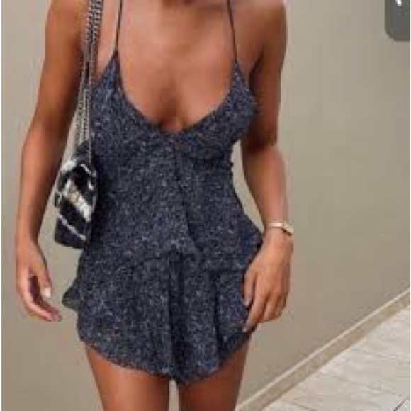 3/$30 _  ZARA | Black blue pattern thin strap  v neck tank blouse sexy - l XL - Picture 10 of 10